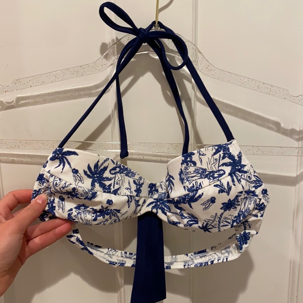 Letarte blue and white patterned bikini top.